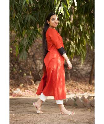 Rust Red Cotton Kurta and White Pants 2