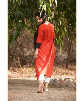Rust Red Cotton Kurta and White Pants 4