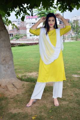 Yellow plain rayon ethnic-kurtis 1