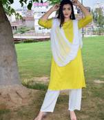 Yellow plain rayon ethnic-kurtis
