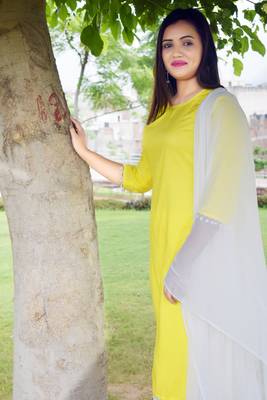 Yellow plain rayon ethnic-kurtis 3