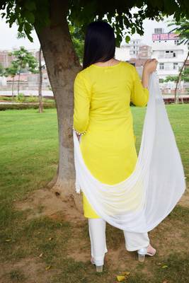 Yellow plain rayon ethnic-kurtis 4