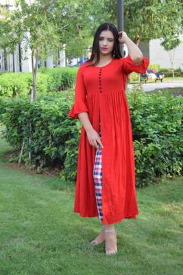 Red plain rayon ethnic-kurtis 1