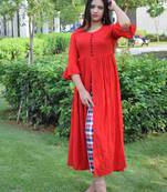 Red plain rayon ethnic-kurtis