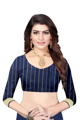 Blue Woven Banarasi Style Saree With Blouse 5