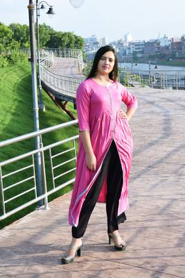 Pink plain rayon ethnic-kurtis 1