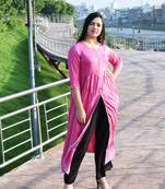 Pink plain rayon ethnic-kurtis