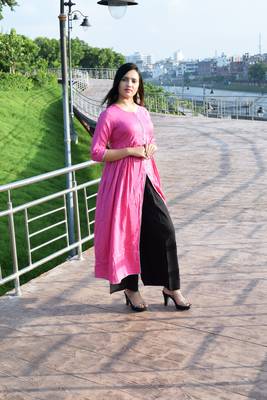 Pink plain rayon ethnic-kurtis 2