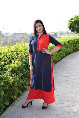 Blue plain cotton ethnic-kurtis 1