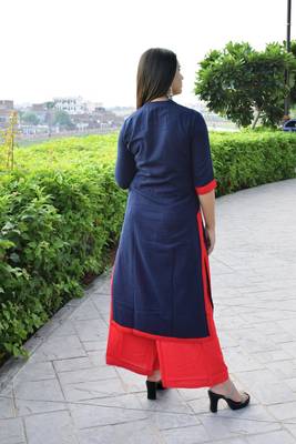 Blue plain cotton ethnic-kurtis 4