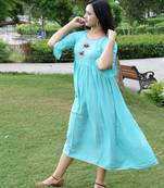 Sky  blue plain rayon ethnic-kurtis