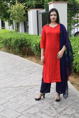 Red plain rayon ethnic-kurtis 1