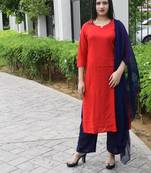 Red plain rayon ethnic-kurtis