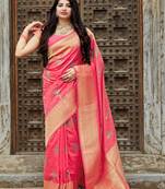   light pink woven banarasi saree with blouse