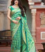   sea green woven banarasi saree with blouse