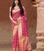 rani pink woven banarasi saree with blouse