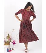 Red Cotton MissBridge Hand Block Dress