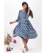 Blue Cotton Crackle Indigo Dabu Dress