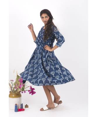 Blue Cotton Cochin Indigo Dabu Dress 1