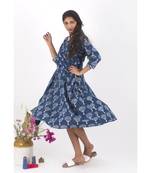 Blue Cotton Cochin Indigo Dabu Dress