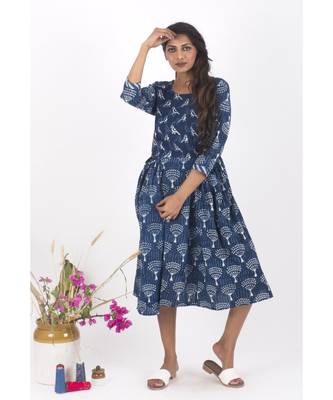 Blue Cotton Cochin Indigo Dabu Dress 2