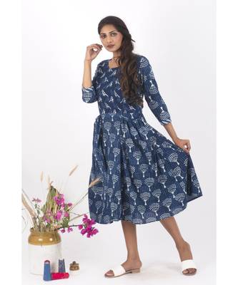 Blue Cotton Cochin Indigo Dabu Dress 3