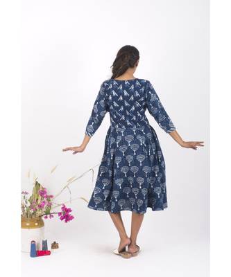 Blue Cotton Cochin Indigo Dabu Dress 4