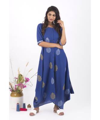 Blue Cotton Bela Hand Block print Dress 2 1