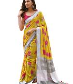  yellow printed linen saree with blouse