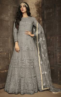 Grey embroidered net salwar 1