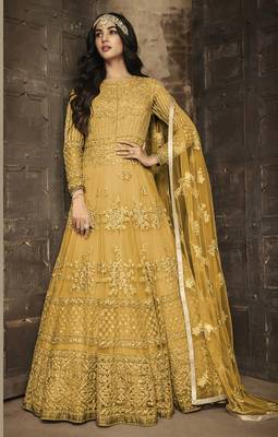 Mustard embroidered net salwar 1