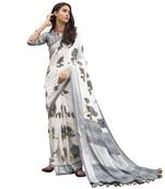  cream printed linen saree with blouse