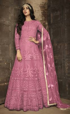 Pink embroidered net salwar 1