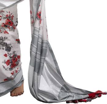 Off-white printed linen saree with blouse 3