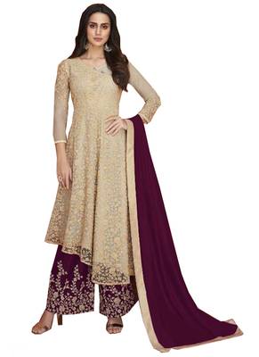 Beige Embroidered Net Salwar 1
