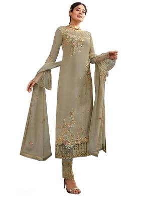 Beige Embroidered Georgette Salwar 1