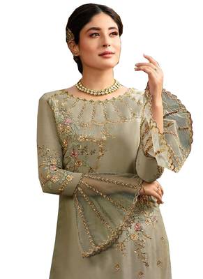 Beige Embroidered Georgette Salwar 2