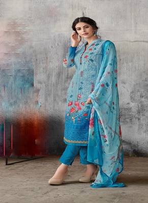Light-blue digital print georgette salwar 1