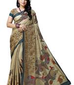 Beige printed silk saree with blouse
