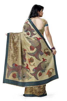 Beige printed silk saree with blouse 2
