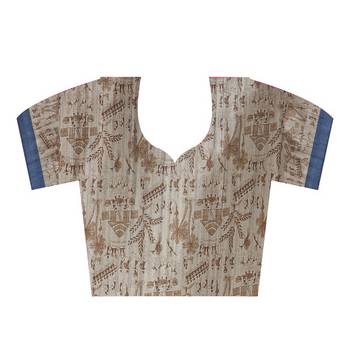 Beige printed silk saree with blouse 3
