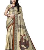 Beige printed silk saree with blouse