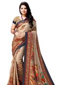 Beige printed silk saree with blouse