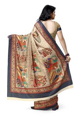 Beige printed silk saree with blouse 2