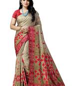 Beige printed silk saree with blouse