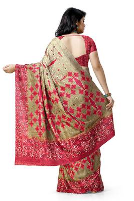Beige printed silk saree with blouse 2