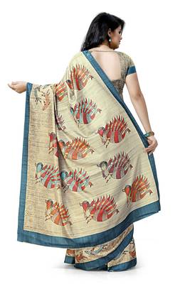 Beige printed silk saree with blouse 2