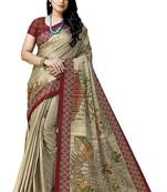 Beige printed silk saree with blouse