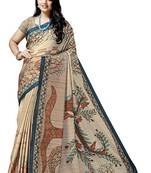 Beige printed silk saree with blouse