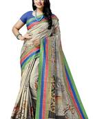 Cream printed silk saree with blouse